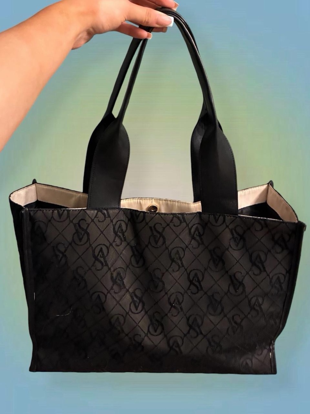 Victoria's Secret Black Monogram Tote with Dual Top Handles